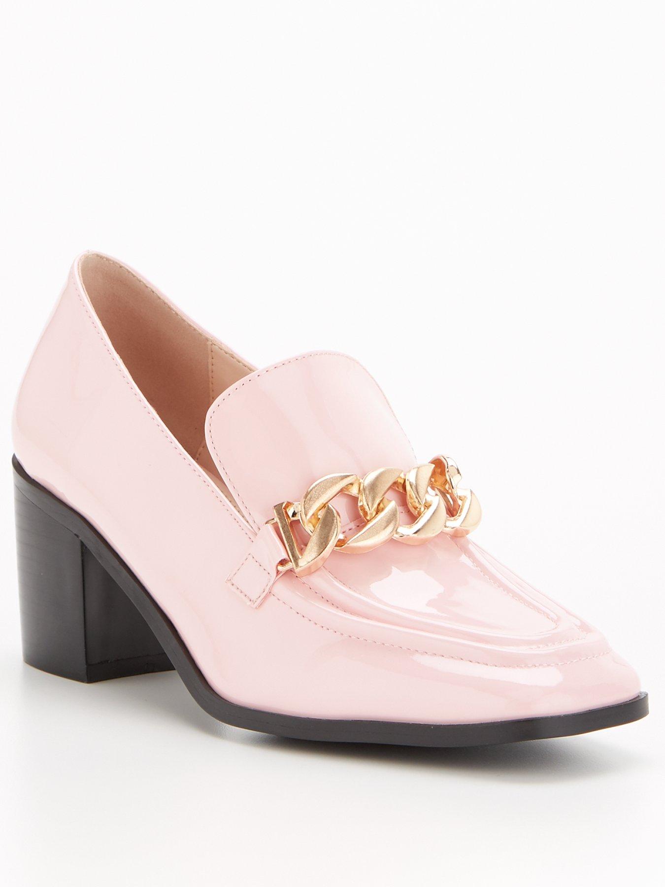 pink heeled loafers