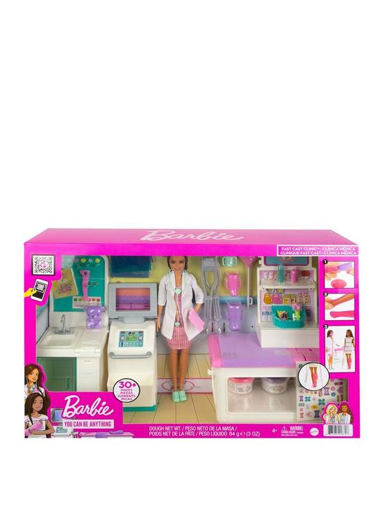 stillFront image of barbie-fast-cast-clinic-playset-with-barbie-doctor-doll