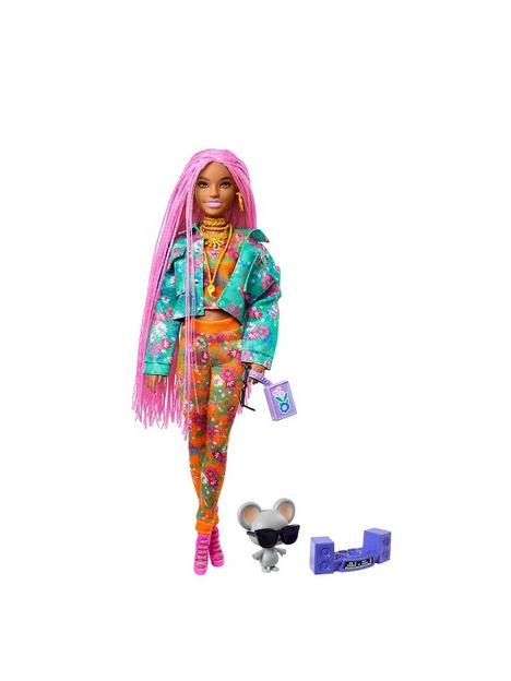 barbie-extra-doll-10-in-floral-print-jacket-with-dj-mouse-pet
