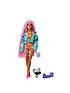  image of barbie-extra-doll-10-in-floral-print-jacket-with-dj-mouse-pet