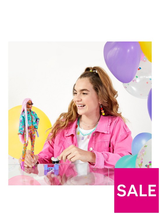 stillFront image of barbie-extra-doll-10-in-floral-print-jacket-with-dj-mouse-pet