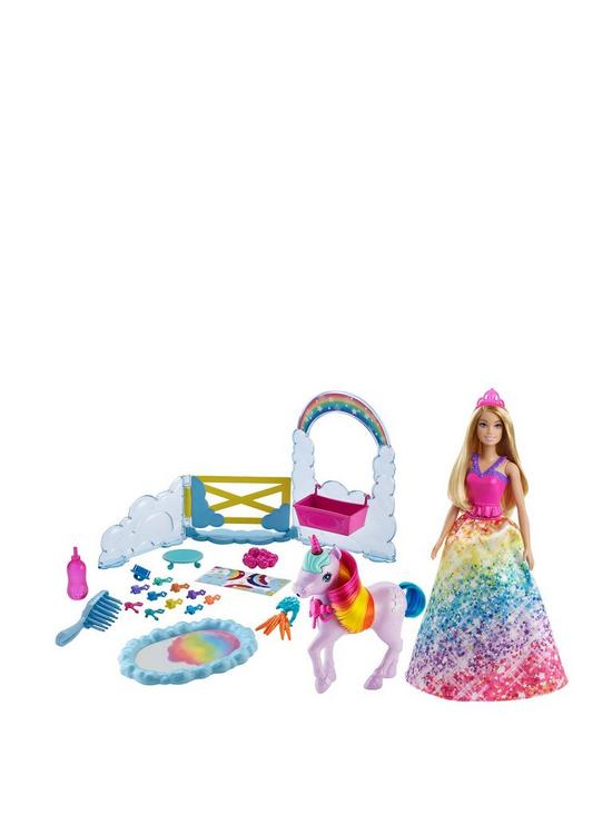 front image of barbie-dreamtopia-unicorn-pet-playset-with-princess-doll