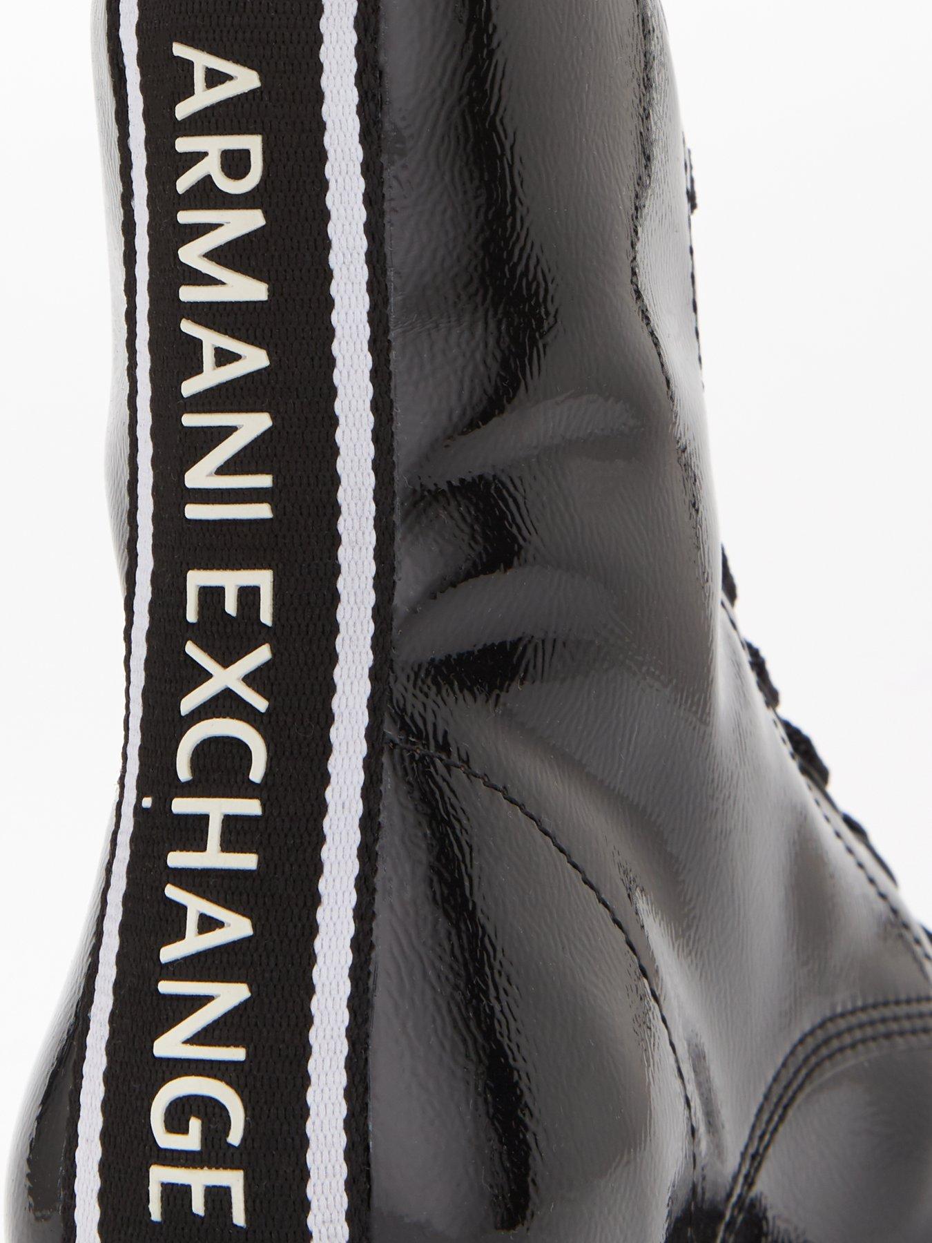  Armani Exchange Branded Tab Lace Up Biker Boots - Black