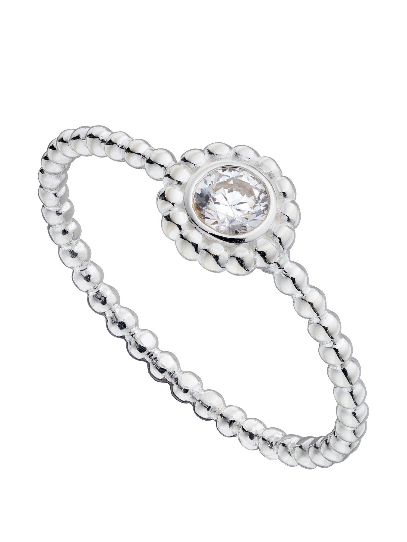 Women Sterling Silver Dainty Beaded Dress Ring