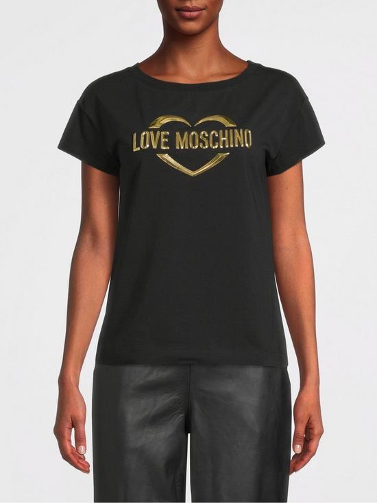 front image of love-moschino-heart-logo-t-shirt-black