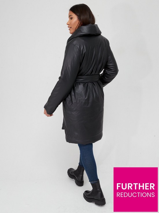 stillFront image of v-by-very-shawl-collar-faux-leather-coat-black