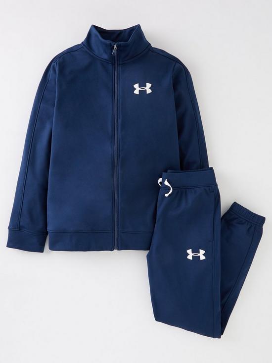 front image of under-armour-childrens-knit-tracksuit-navywhite