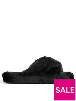 ted-baker-lopply-faux-fur-cross-over-slipper-black
