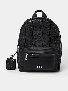 River Island Monogram Zip School Backpack-Black | very.co.uk