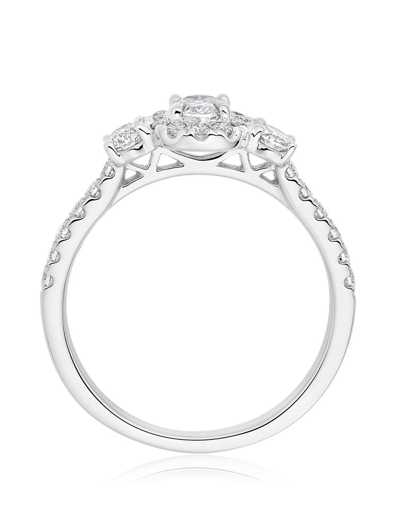 Beaverbrooks Platinum Diamond Oval Cut Halo Three Stone Engagement Ring