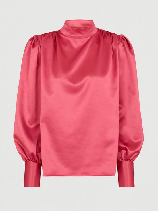 stillFront image of michelle-keegan-satin-high-neck-blouse-pink