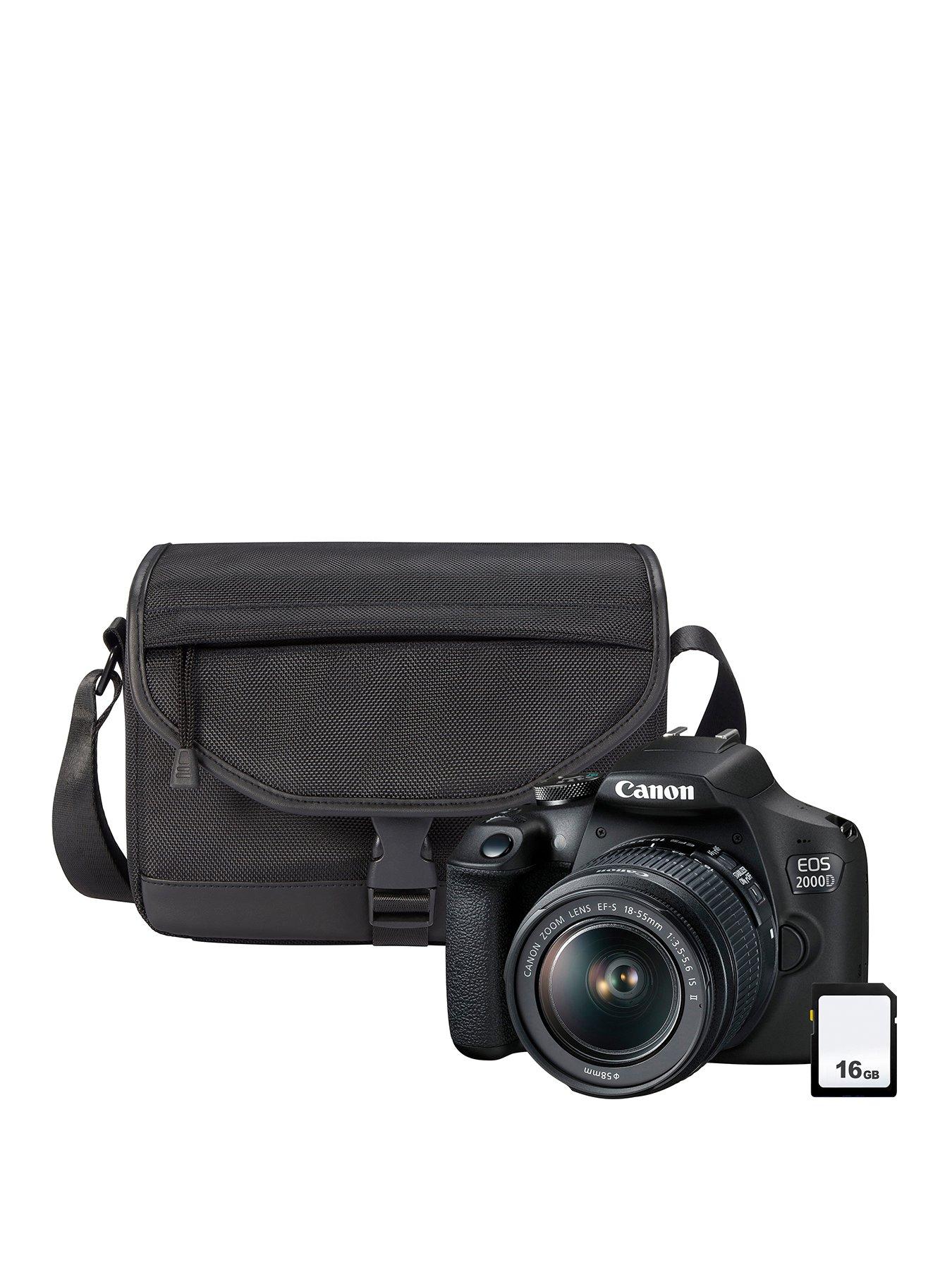 Canon EOS 2000D DSLR Camera + EF-S 18-55mm IS Lens + SB130 Shoulder Bag + 16GB Memory Card Kit - Black