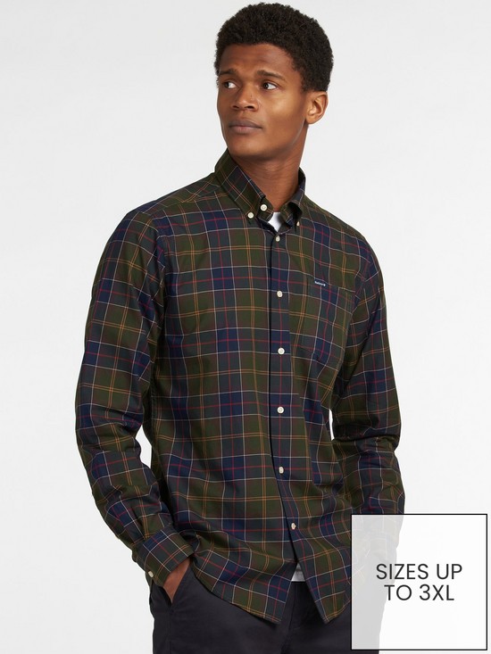 front image of barbour-wetherham-tailored-shirt-green