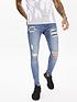  image of 11-degrees-sustainable-distressed-skinny-fit-jeans-mid-blue-wash