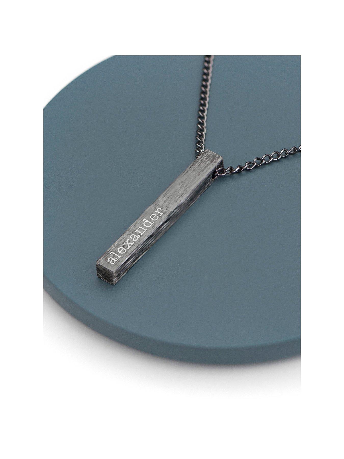 undefined Personalised Men'S Solid Bar Necklace - Brushed Gunmetal - serif