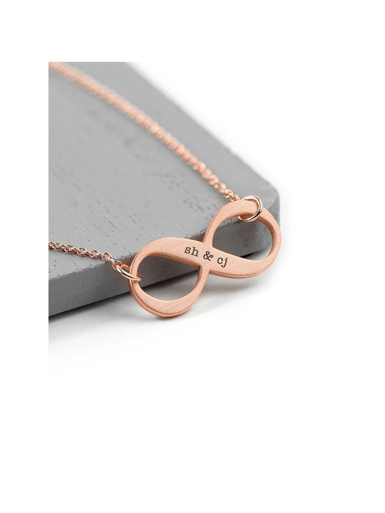 Product photograph of Treat Republic Personalised Infinity Twist Necklace - Rose Gold - Serif from very.co.uk