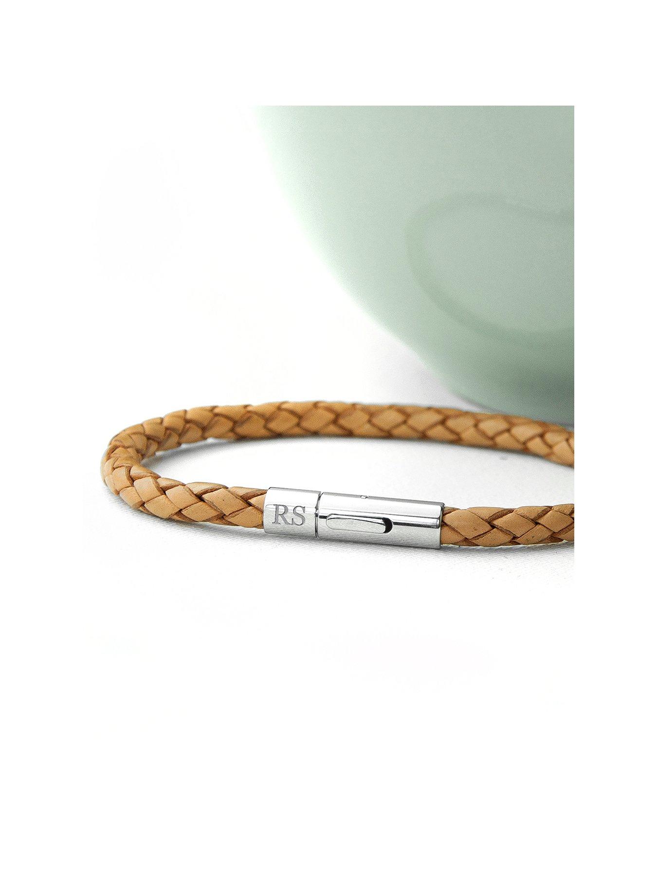 Product photograph of Treat Republic Personalised Men S Leather Capsule Bracelet - Tan from very.co.uk