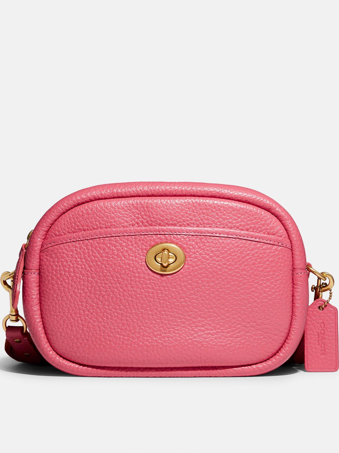 Coach Soft Pebble Leather Webbing Strap Camera Bag - Pink|