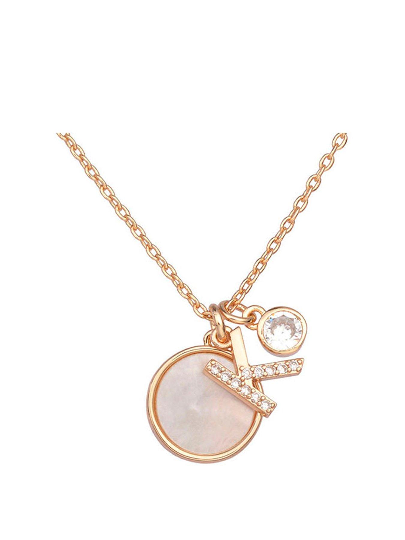 Product photograph of Treat Republic Initial Necklace With Mother Of Pearl And Crystal - Rose Gold from very.co.uk