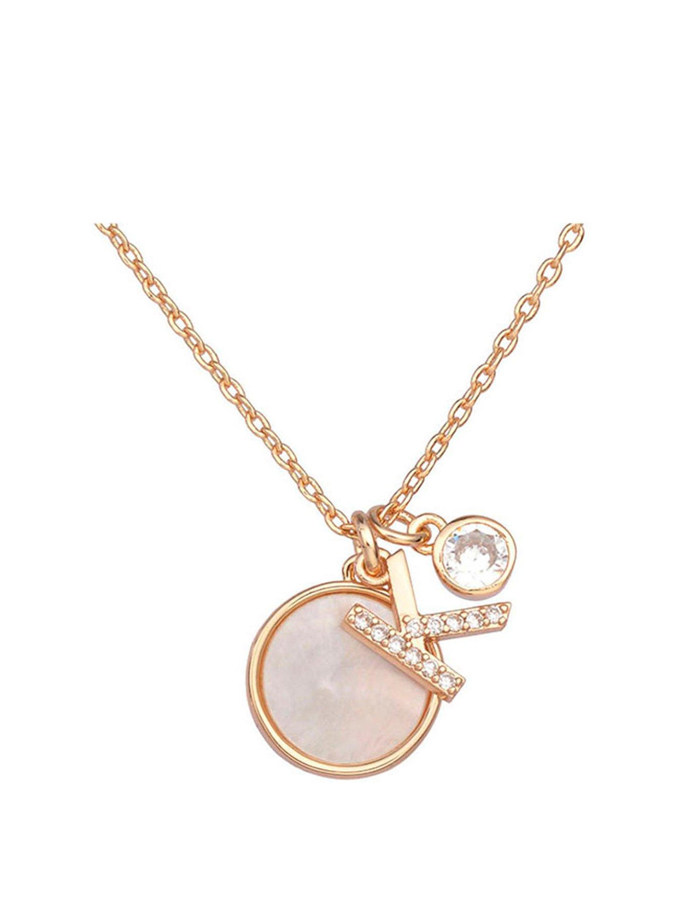 undefined Initial Necklace With Mother Of Pearl And Crystal - Rose Gold