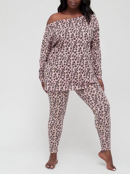 front image of v-by-very-curve-animal-off-the-shoulder-top-and-legging-pj-set-mauve