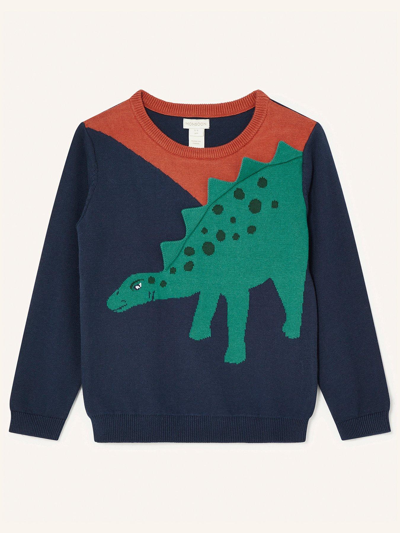 Kids Boys Dinosaur 3d Knitted Jumper - Navy