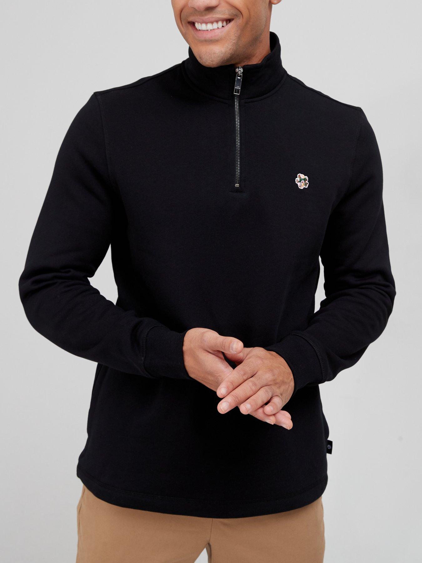 Hoodies & Sweatshirts Embroidered Logo Three Quarter Zip Sweat - Black