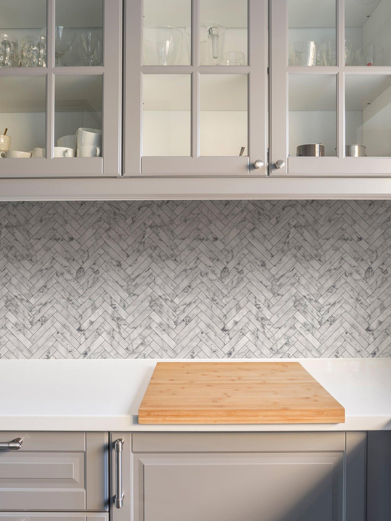 Product photograph of Contour Marble Chevron Anti-bacterial White Wallpaper from very.co.uk