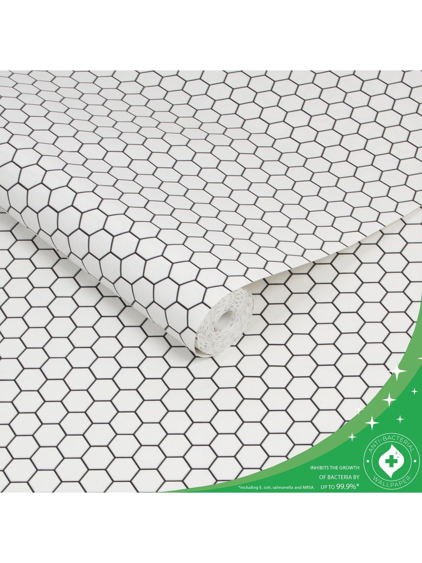 Image 2 of 2 of Contour Hexagon Lattice Anti-Bacterial White Wallpaper