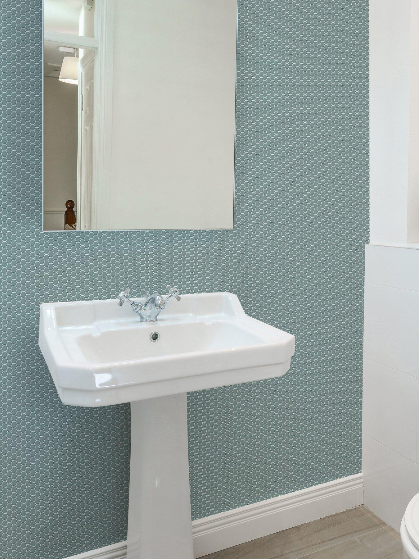 Product photograph of Contour Hexagon Lattice Anti-bacterial Duck Egg Wallpaper from very.co.uk