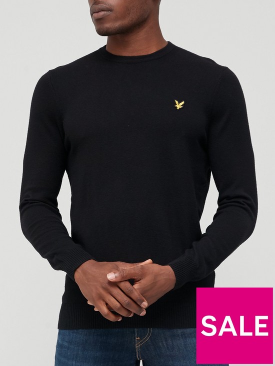 front image of lyle-scott-cotton-merino-crew-knitted-jumper-black