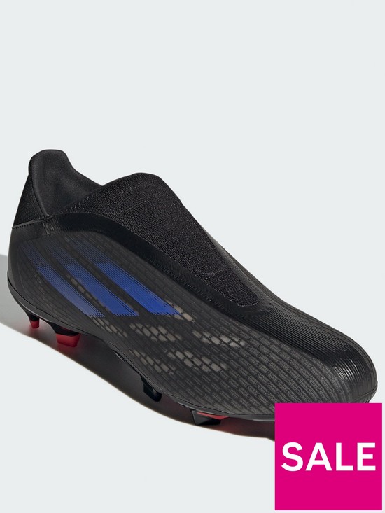 front image of adidas-mens-x-laceless-speedflow3-firm-ground-football-boot-black