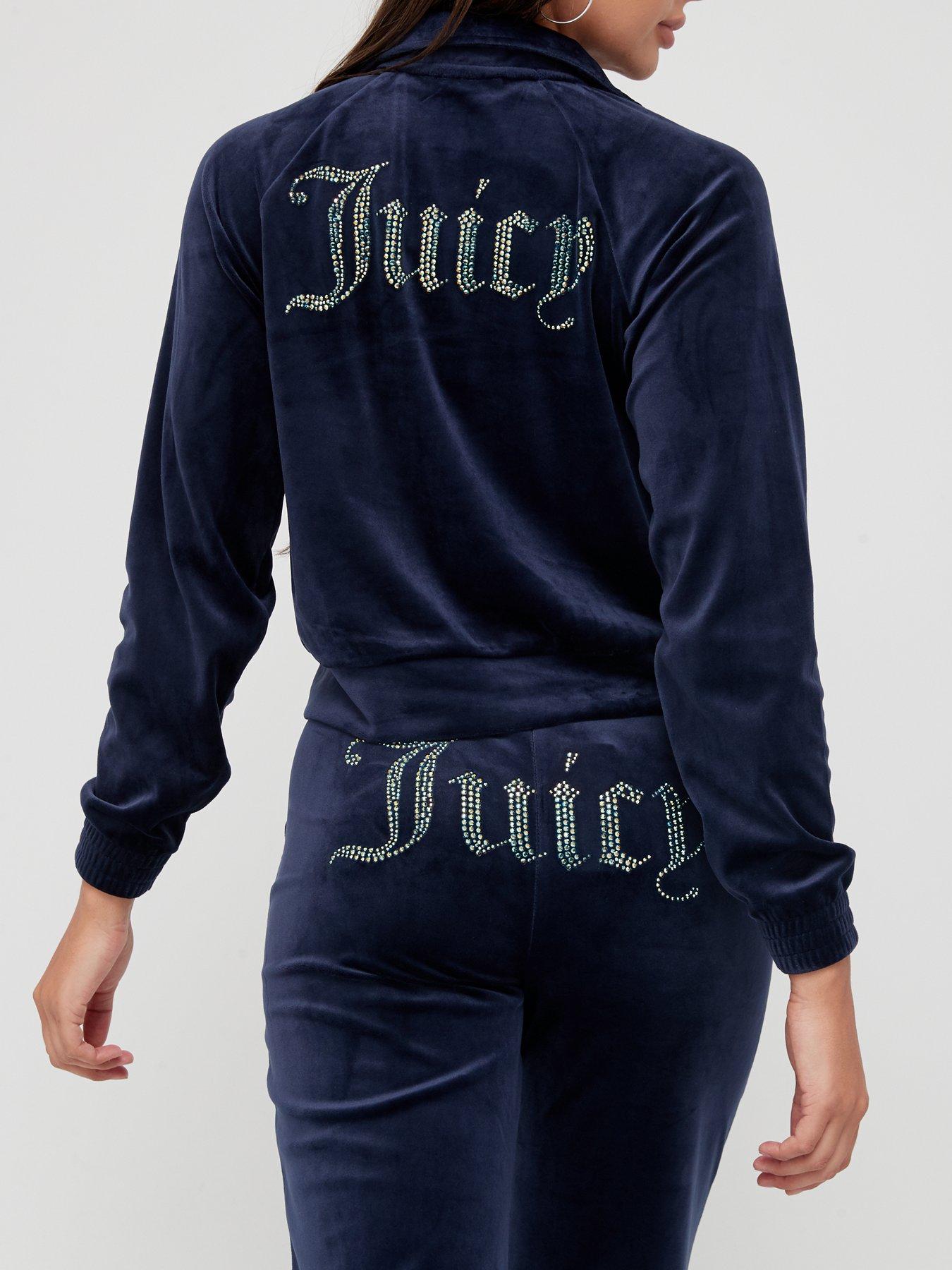 undefined Diamante Back Logo Velour Track Top Jacket - Navy