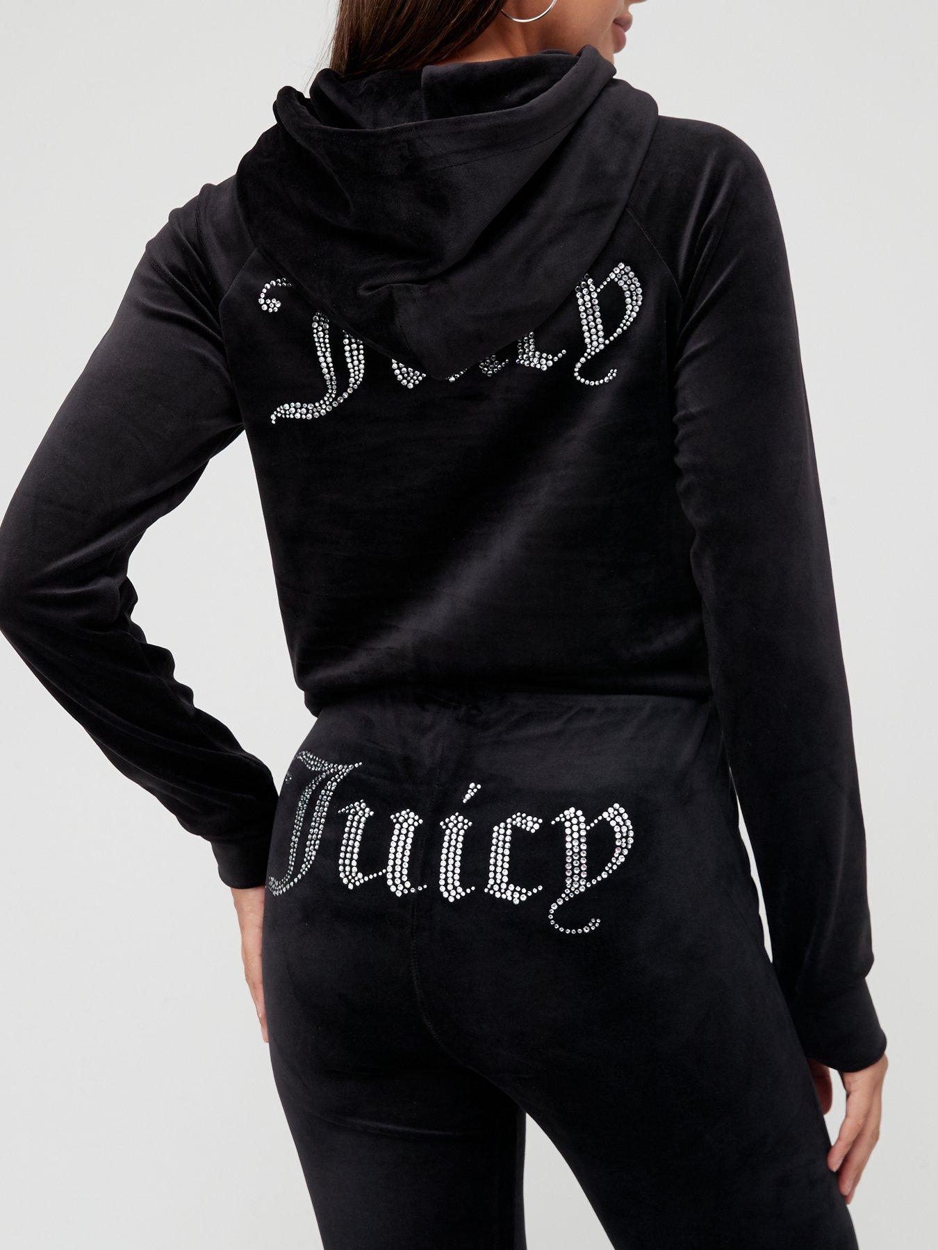 Juicy Couture Diamante Back Logo Velour Shrunken Hoodie - Black | very ...