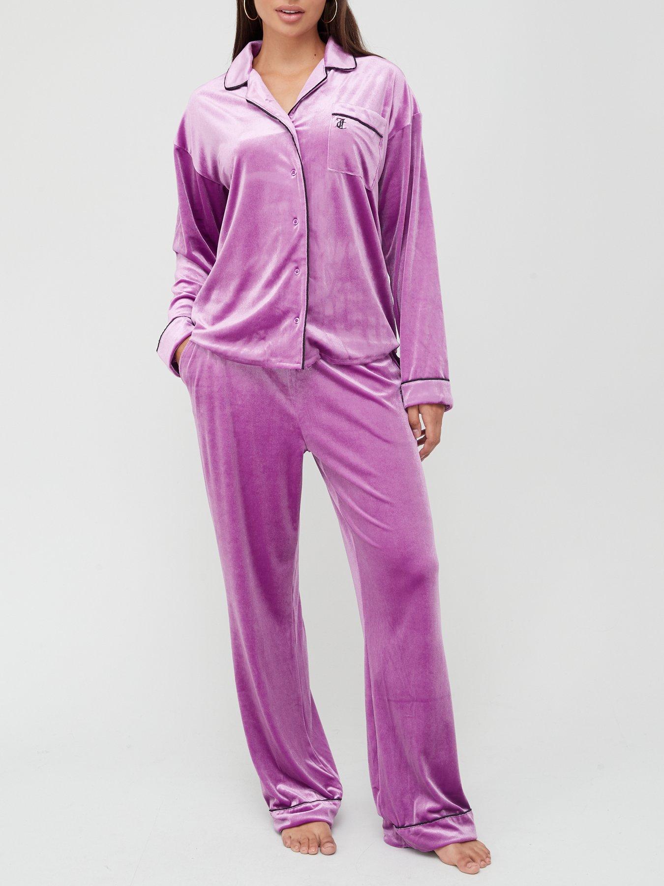 Nightwear & Loungewear Velvet Pyjamas With Contrast Piping - Purple