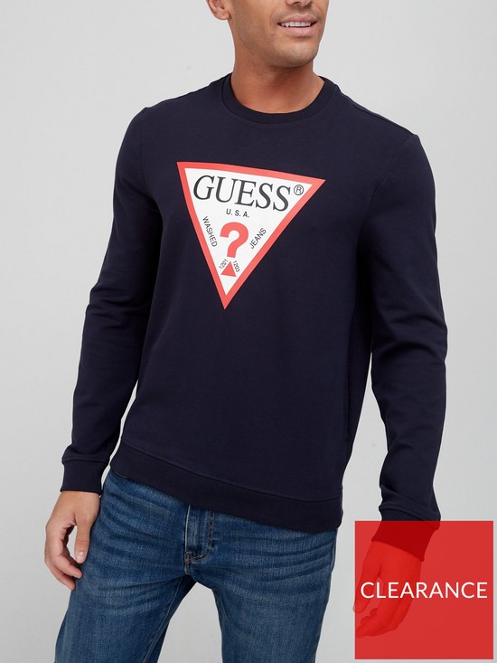 Guess Large Logo Crew Neck Sweat - Navy | very.co.uk
