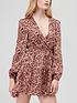  image of missguided-animal-wrap-plunge-skater-dress-rust