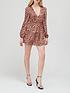  image of missguided-animal-wrap-plunge-skater-dress-rust