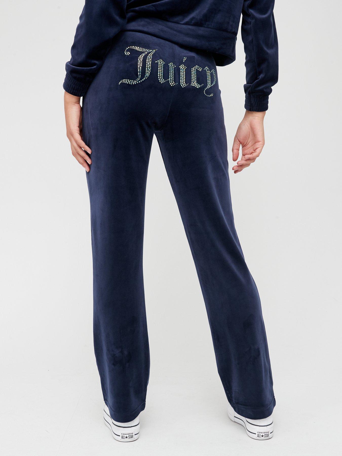 undefined Diamante Back Logo Velour Track Pant - Navy