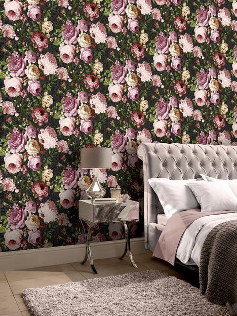 arthouse-tapestry-floral-charcoalpink-wallpaper