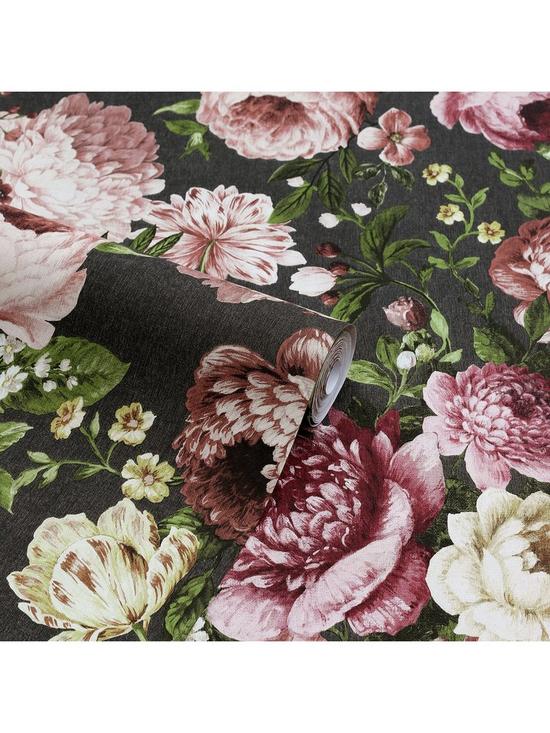 stillFront image of arthouse-tapestry-floral-charcoalpink-wallpaper