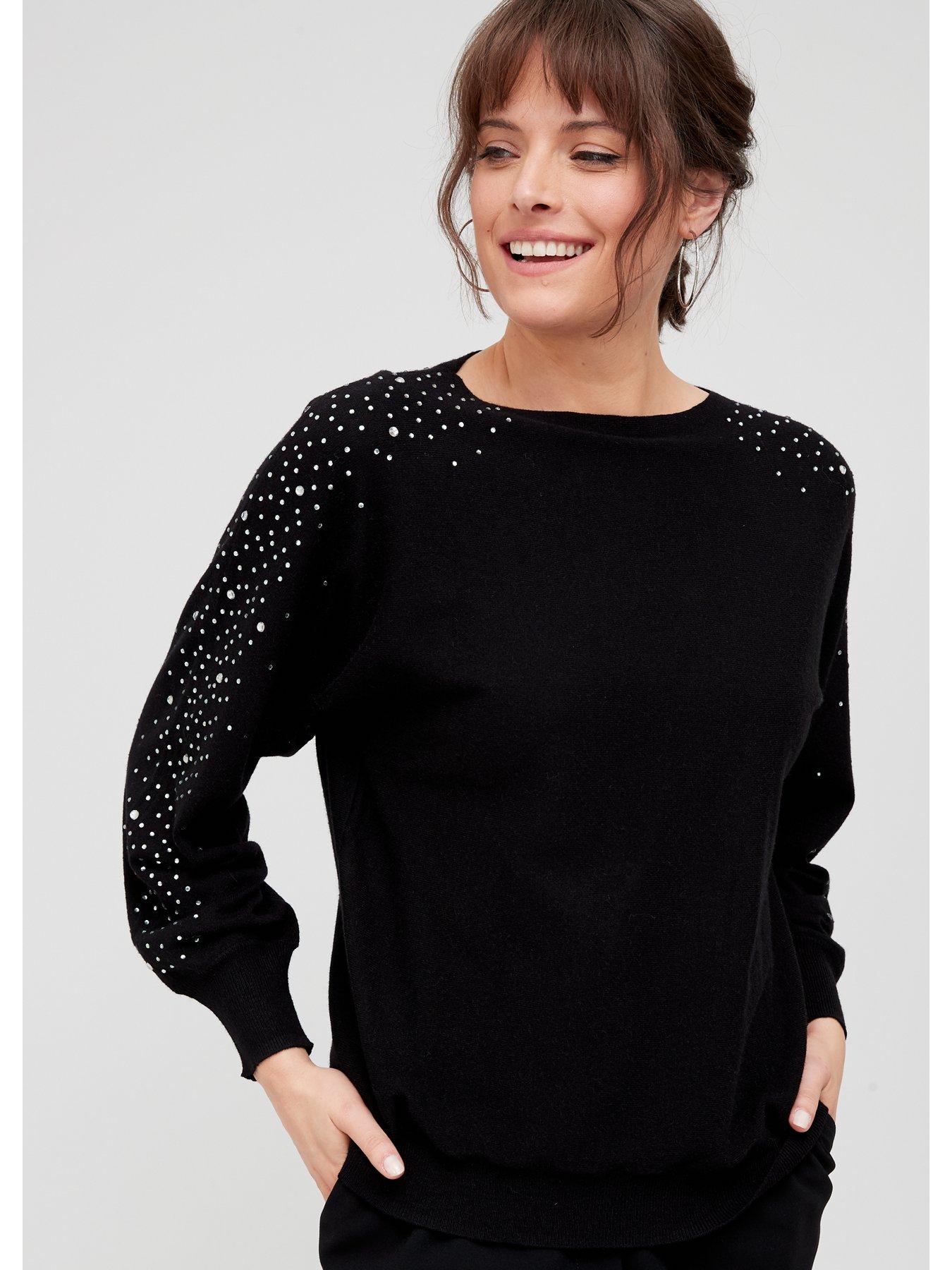  Embellished Sleeve Knitted Jumper - Black