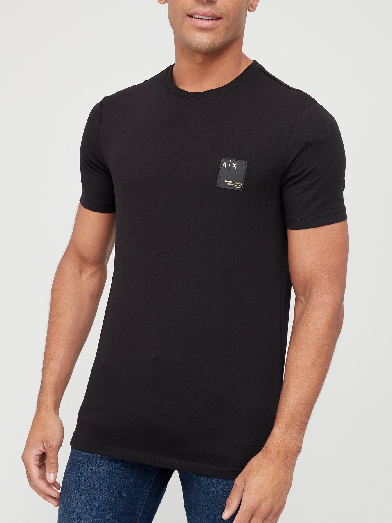 Armani Exchange Gold Patch Logo T-Shirt - Black | very.co.uk