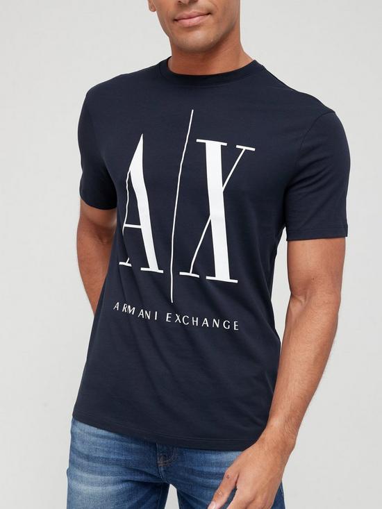 front image of armani-exchange-icon-logo-print-t-shirt-navynbsp