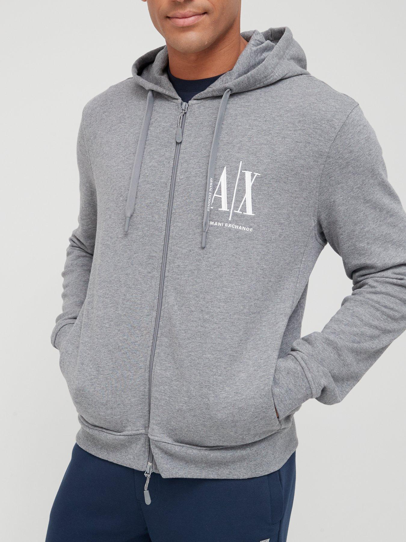 for Men Armani Exchange Fleece Hooded Sweatshirt in Grey Mens Activewear gym and workout clothes Armani Exchange Activewear Grey gym and workout clothes 