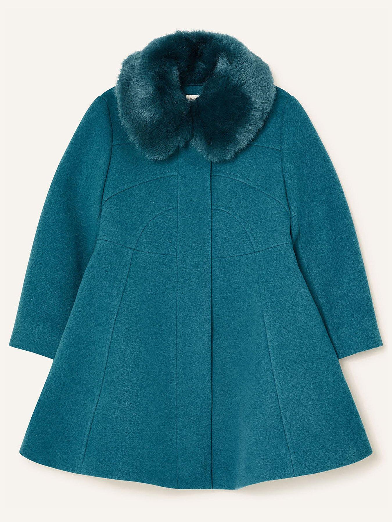 Girls Clothes Girls Seam Detail Skirted Coat - Teal