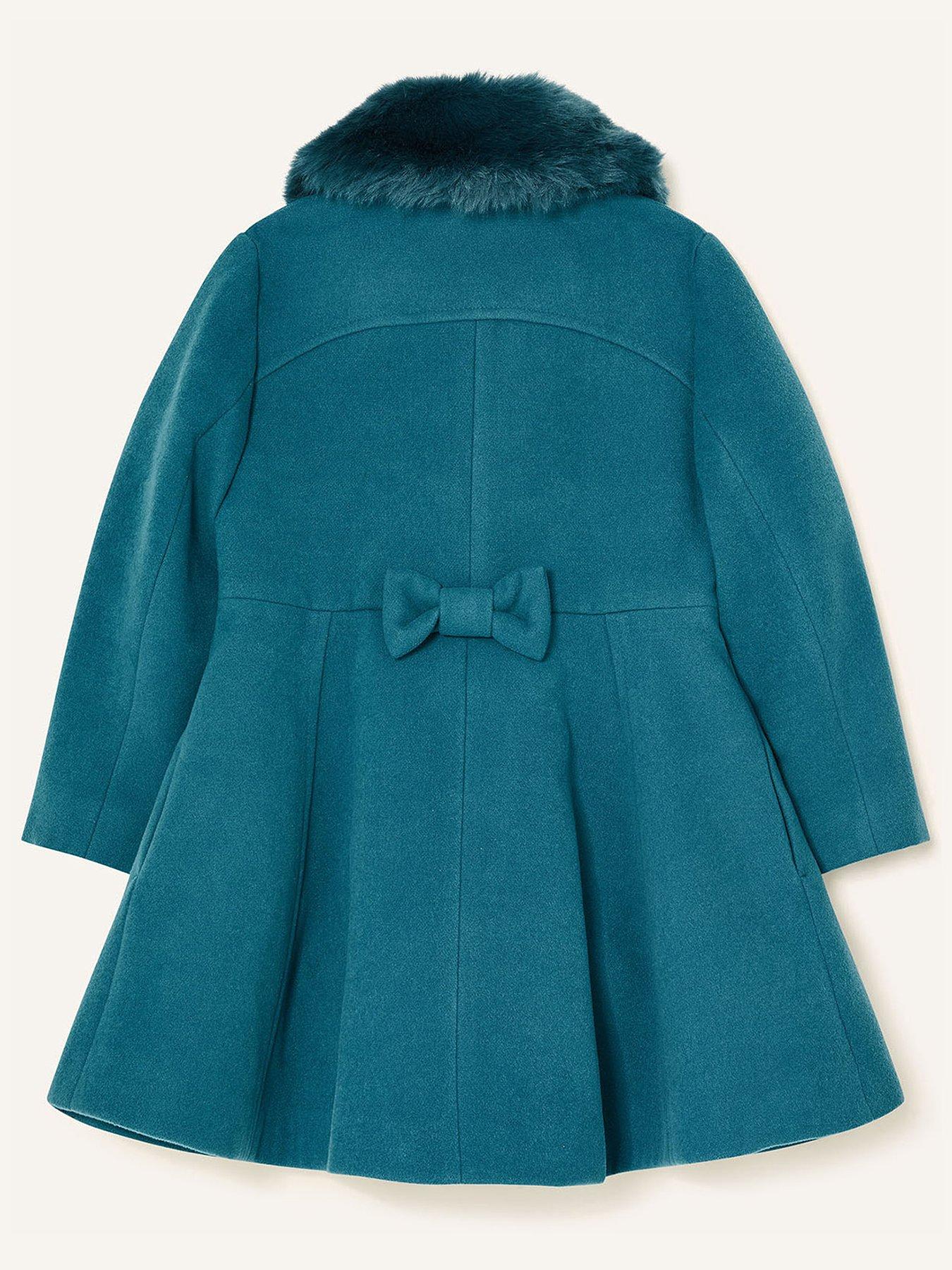 Girls Clothes Girls Seam Detail Skirted Coat - Teal