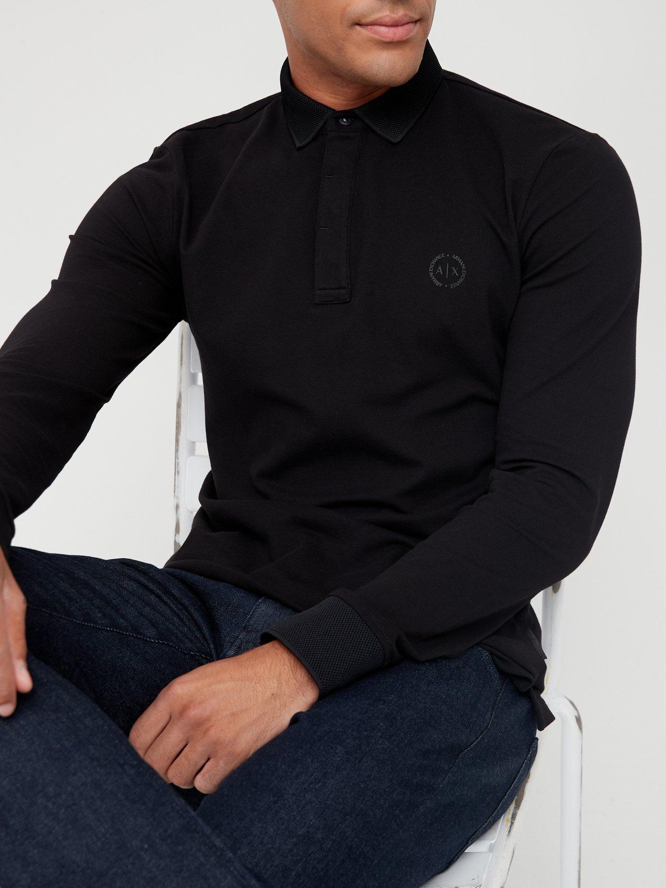 Armani Exchange Long Sleeve Slim Fit Polo Shirt Black