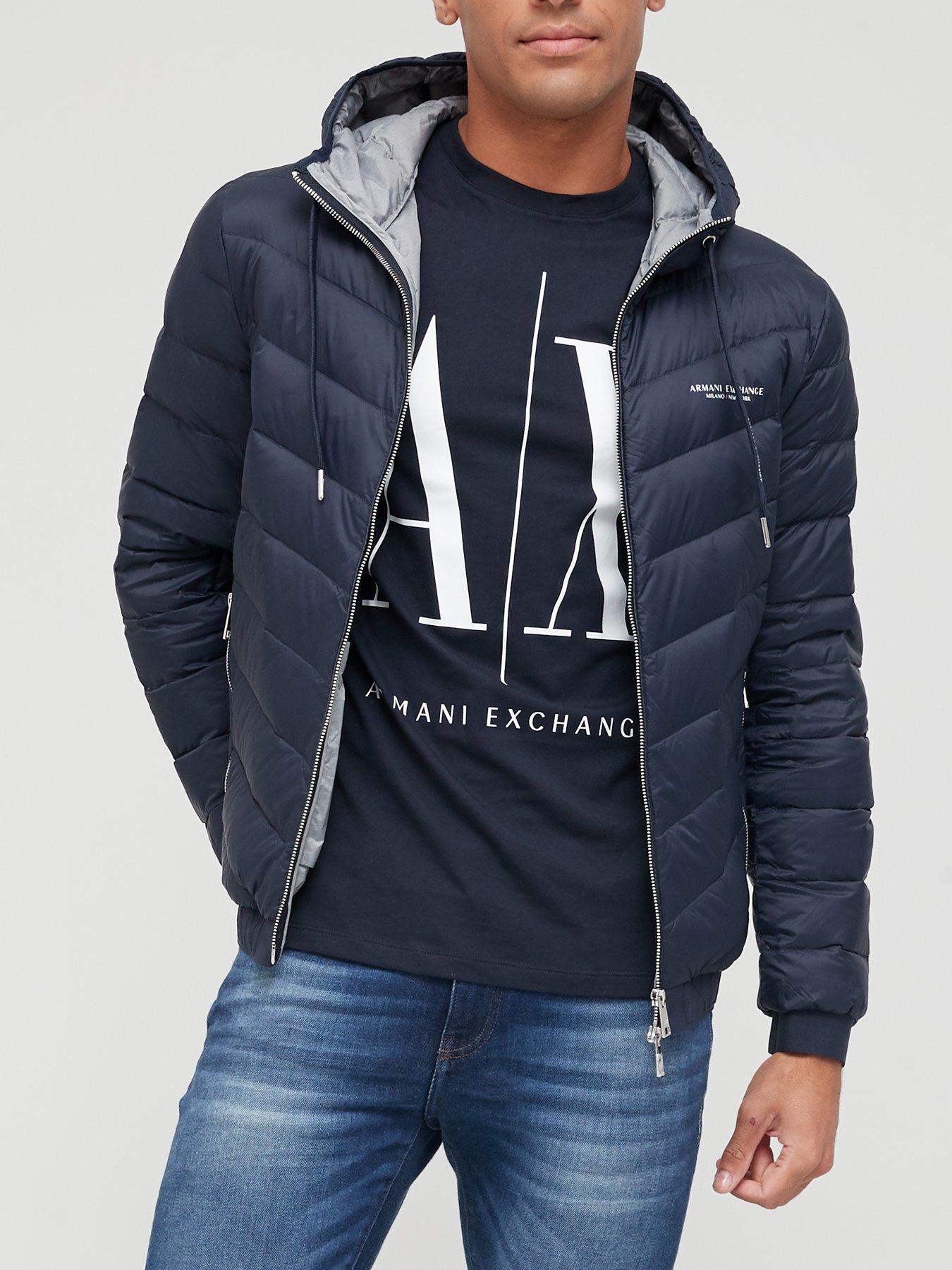 Armani Exchange Hooded Padded Down Fill Jacket - Navy 