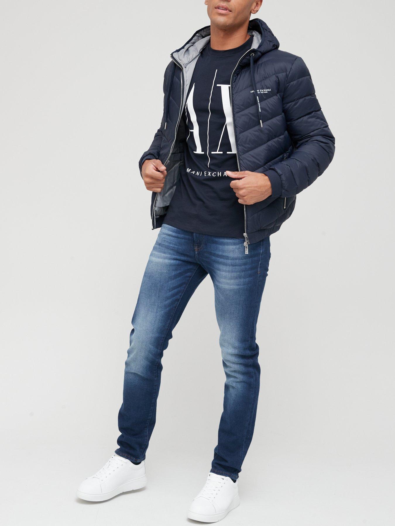 Hooded Padded Down Fill Jacket - Navy